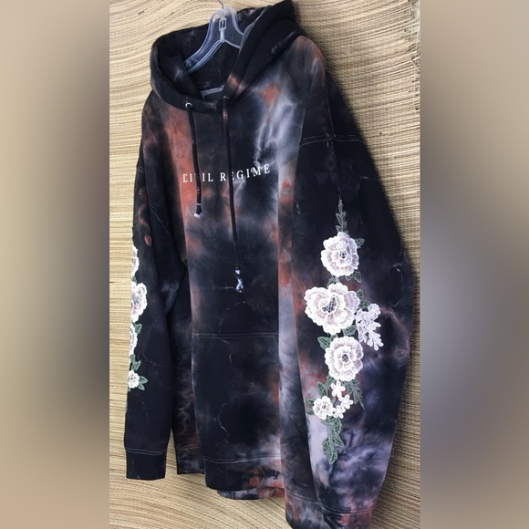 CIVIL REGIME White Rose With Lighting Tie Dye Unisex Hoodie Pullover Size L - Picture 7 of 11